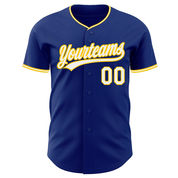 Custom Royal White-Yellow Authentic Baseball Jersey alternate