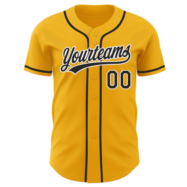 Custom Gold Black-White Authentic Baseball Jersey alternate