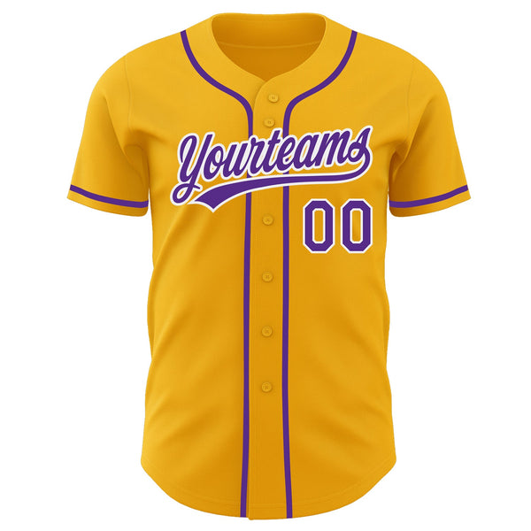 Custom Gold Purple-White Authentic Baseball Jersey alternate