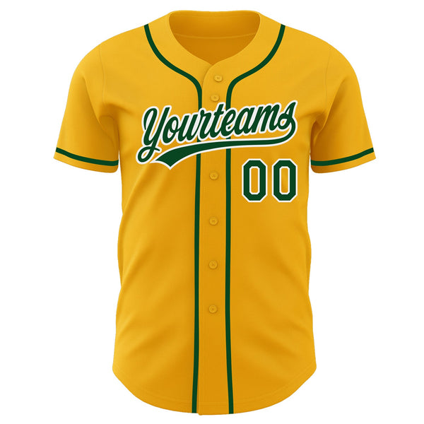 Custom Gold Green-White Authentic Baseball Jersey alternate