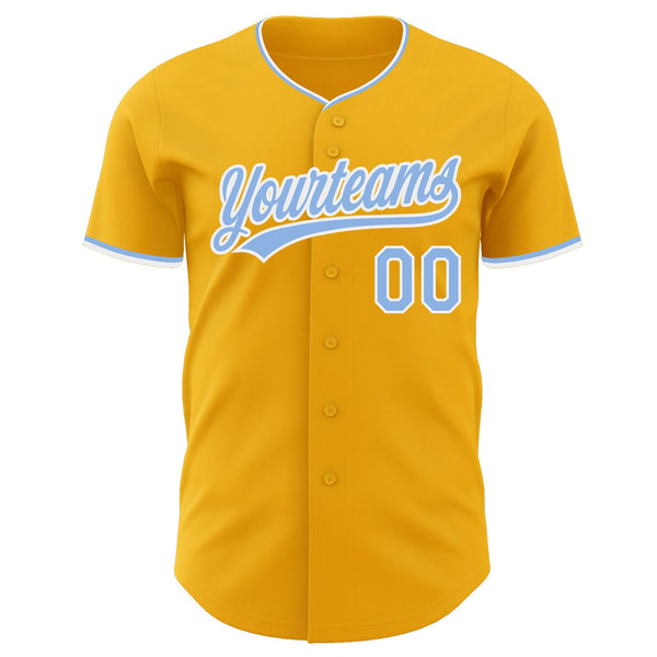 Custom Gold Light Blue-White Authentic Baseball Jersey alternate