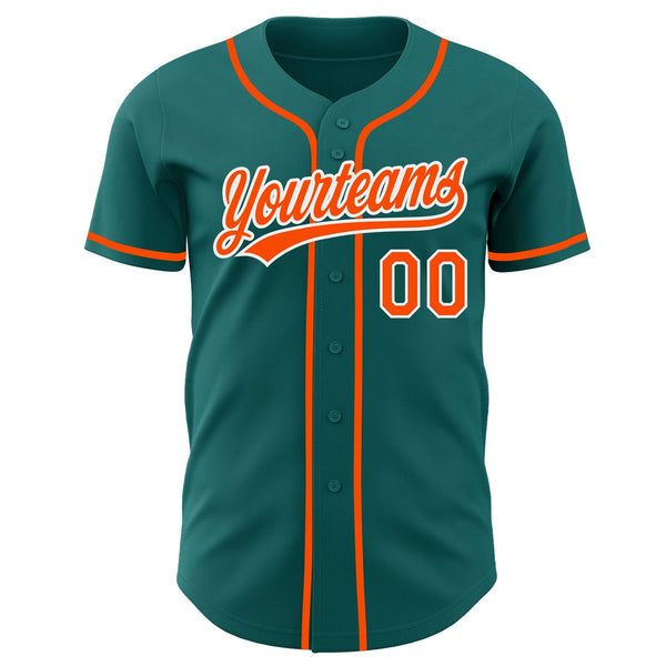 Custom Teal Orange-White Authentic Baseball Jersey alternate