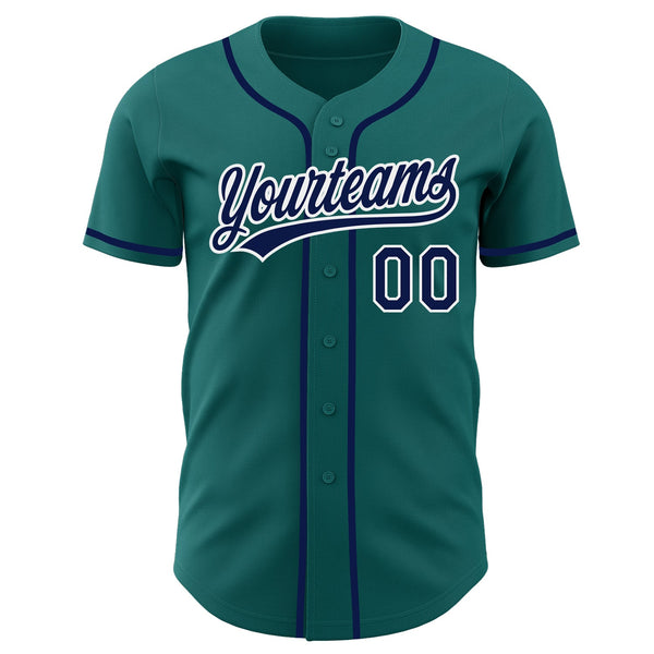 Custom Teal Navy-White Authentic Baseball Jersey alternate