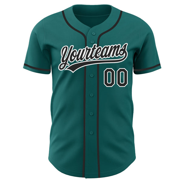 Custom Teal Black-White Authentic Baseball Jersey alternate