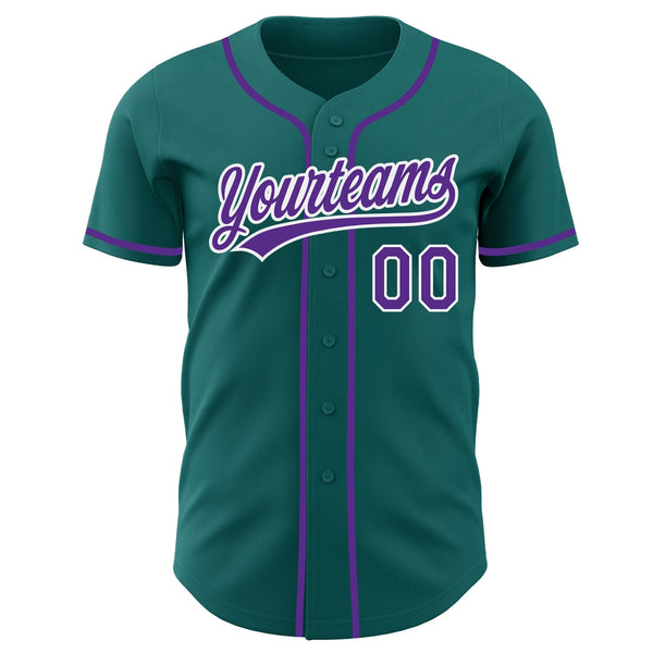 Custom Teal Purple-White Authentic Baseball Jersey alternate