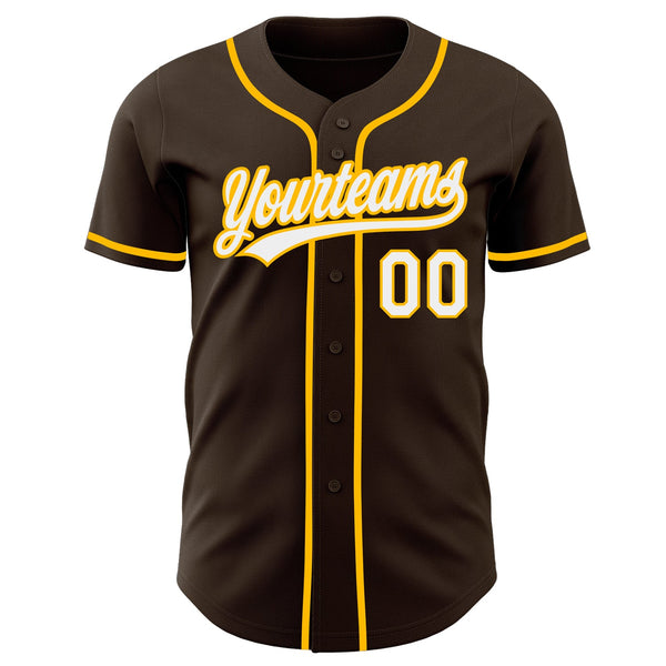 Custom Brown White-Gold Authentic Baseball Jersey alternate