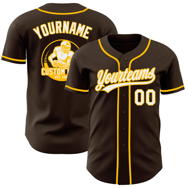 Custom Brown White-Gold Authentic Baseball Jersey