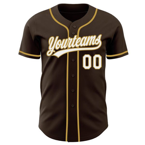 Custom Brown White-Old Gold Authentic Baseball Jersey alternate