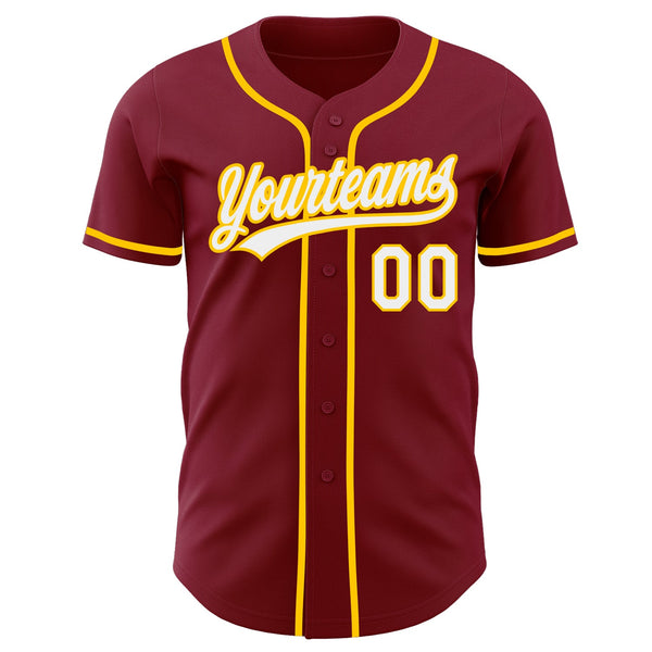 Custom Crimson White-Yellow Authentic Baseball Jersey alternate