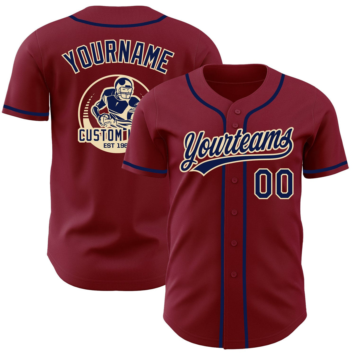 Custom Crimson Navy-Cream Authentic Baseball Jersey