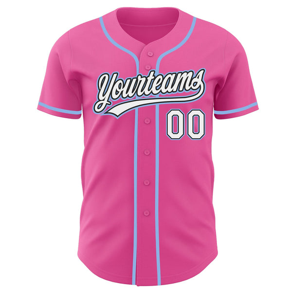 Custom Pink White Black-Light Blue Authentic Baseball Jersey alternate