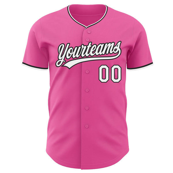 Custom Pink White-Black Authentic Baseball Jersey alternate