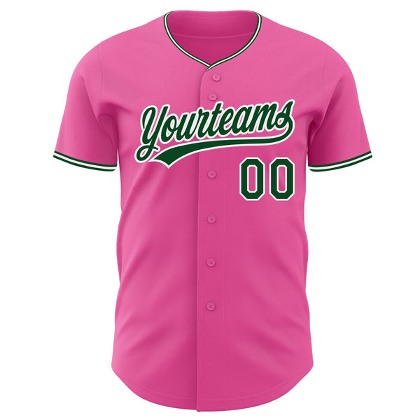 Custom Pink Green-White Authentic Baseball Jersey alternate