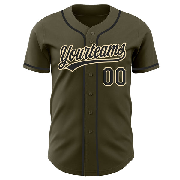 Custom Olive Black-Cream Authentic Baseball Jersey alternate