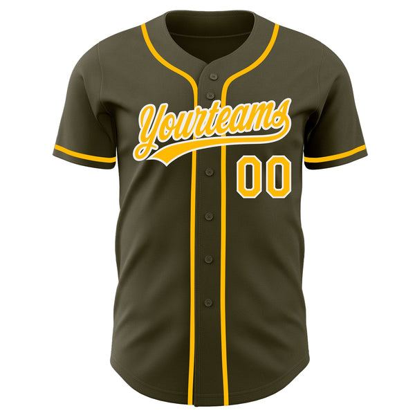 Custom Olive Gold-White Authentic Baseball Jersey alternate