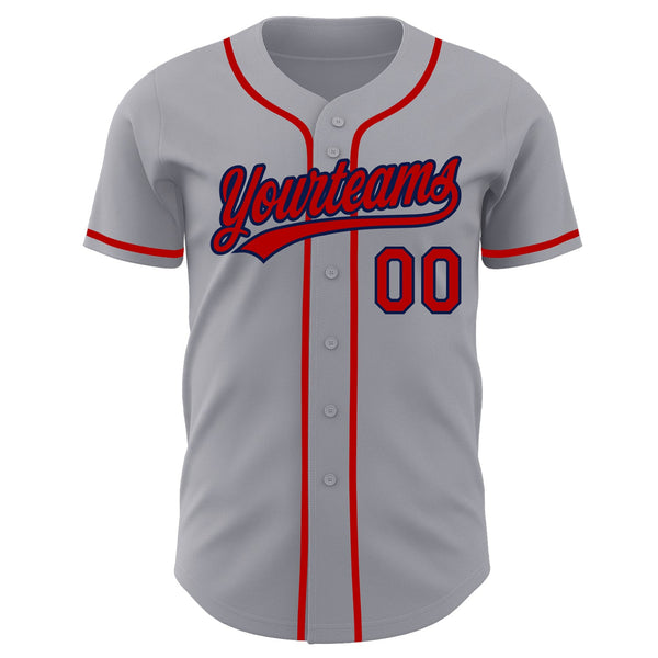 Custom Gray Red-Navy Authentic Baseball Jersey alternate