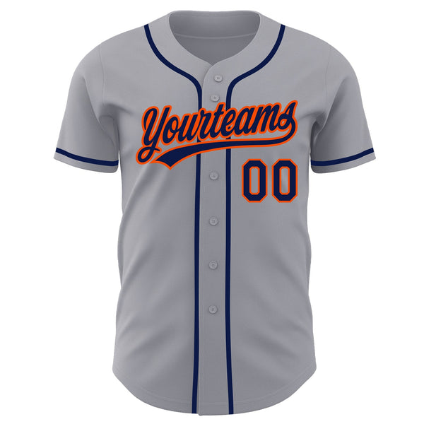 Custom Gray Navy-Orange Authentic Baseball Jersey alternate