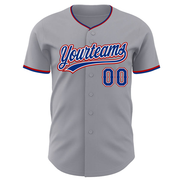 Custom Gray Royal White-Red Authentic Baseball Jersey alternate