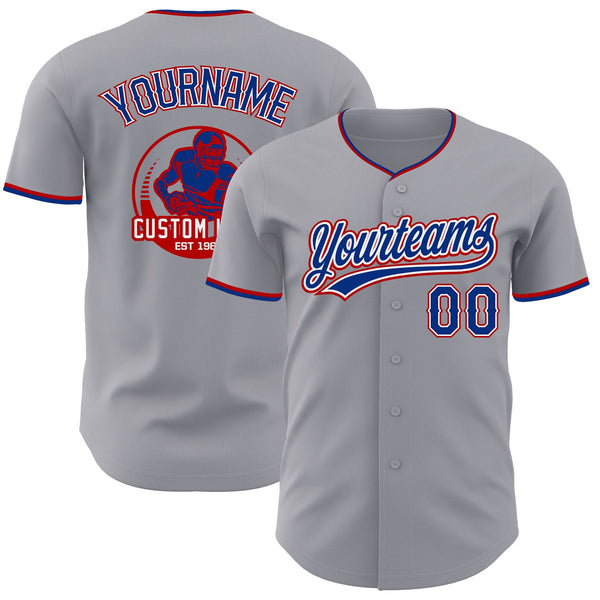 Custom Gray Royal White-Red Authentic Baseball Jersey