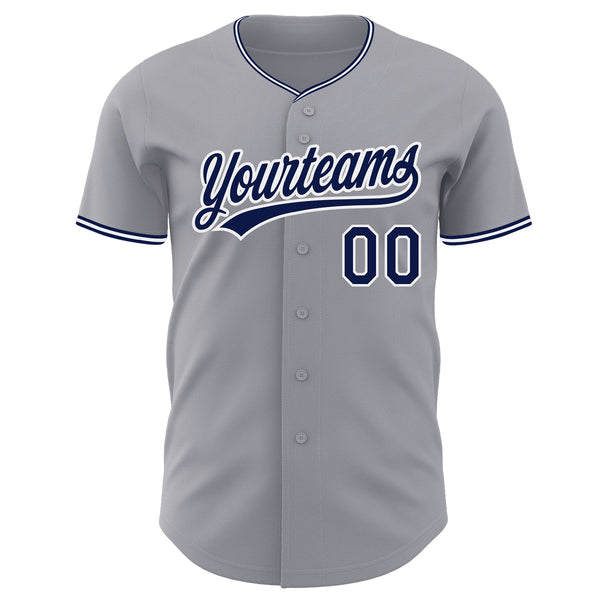 Custom Gray Navy-White Authentic Baseball Jersey alternate