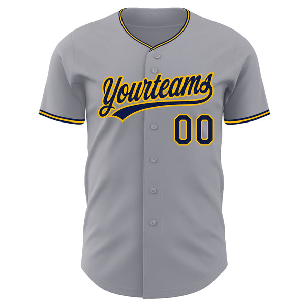 Custom Gray Navy-Gold Authentic Baseball Jersey alternate