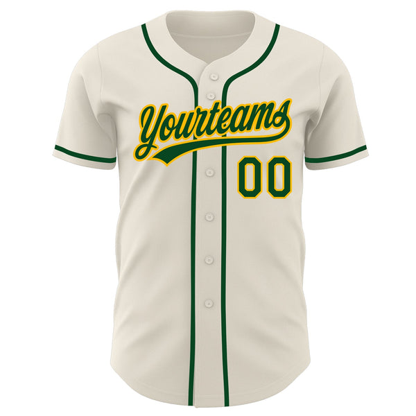Custom Cream Green-Gold Authentic Baseball Jersey alternate