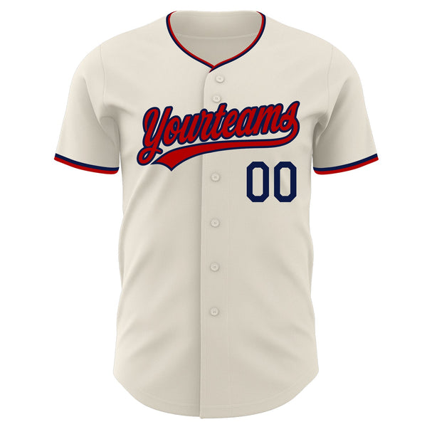 Custom Cream Navy-Red Authentic Baseball Jersey alternate