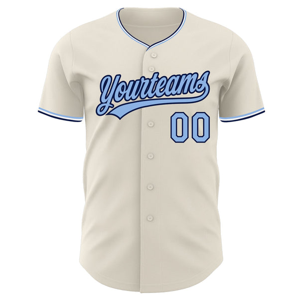 Custom Cream Light Blue Navy-White Authentic Baseball Jersey alternate