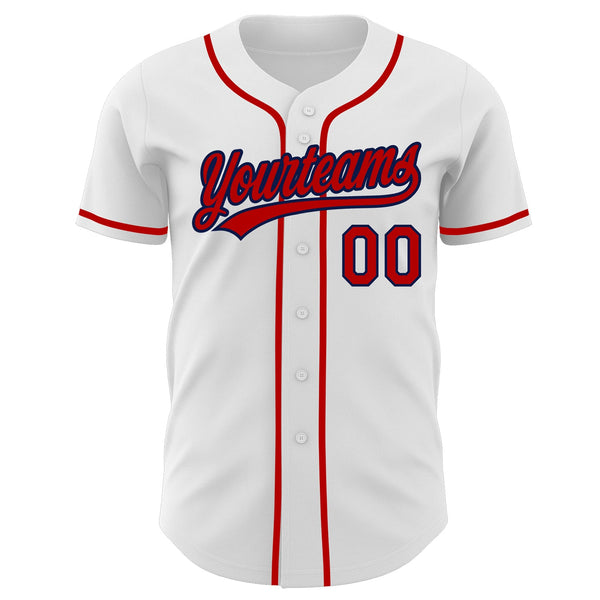 Custom White Red-Navy Authentic Baseball Jersey alternate