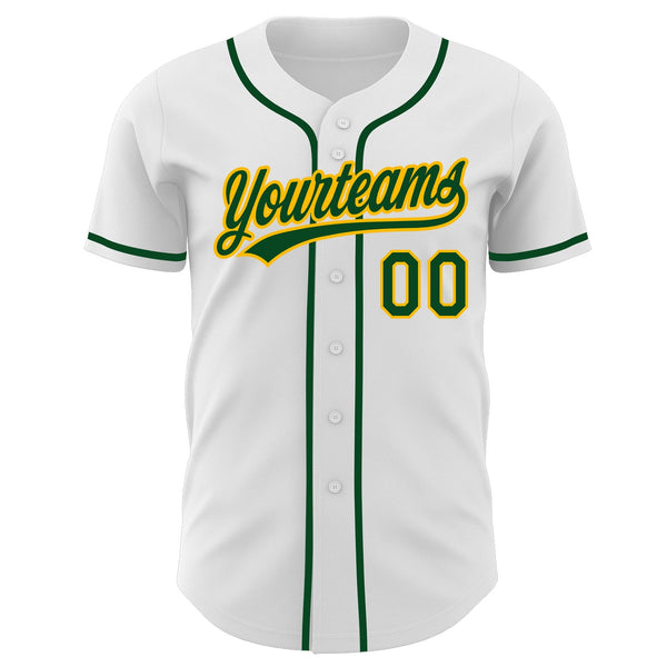 Custom White Green-Gold Authentic Baseball Jersey alternate