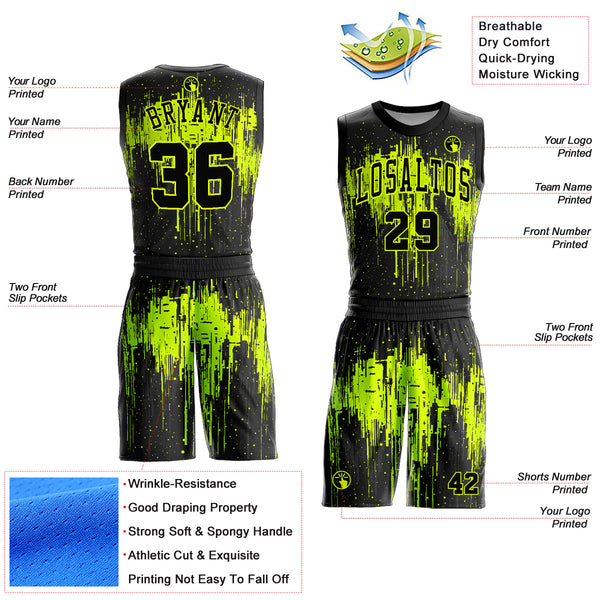 Custom Black Neon Green Round Neck Sublimation Basketball Uniform Jersey alternate