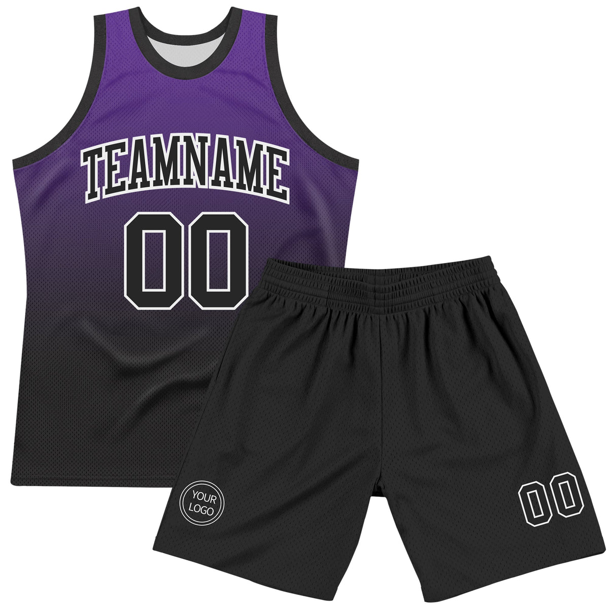 Custom Purple Black-White Fade Fashion Round Neck Sublimation Basketball Set Jersey - Back