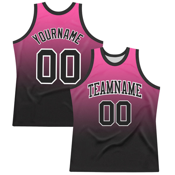 Custom Pink Black-White Fade Fashion Round Neck Sublimation Basketball Set Jersey