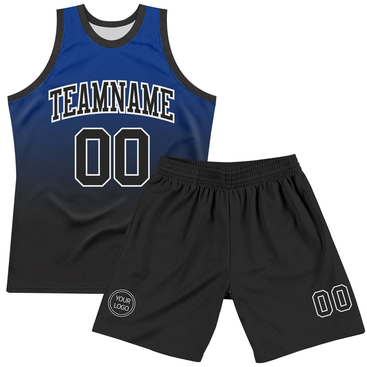 Custom Royal Black-White Fade Fashion Round Neck Sublimation Basketball Set Jersey - Back
