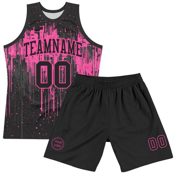 Custom Black Pink Dripping Splatter Art Round Neck Sublimation Basketball Set Jersey alternate