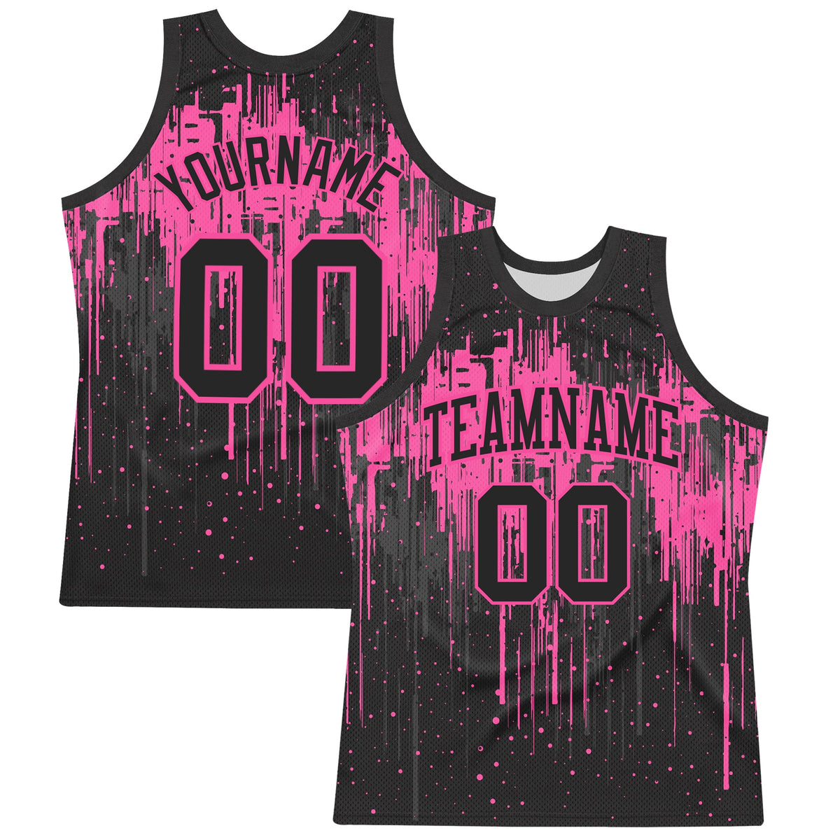 Custom Black Pink Dripping Splatter Art Round Neck Sublimation Basketball Set Jersey