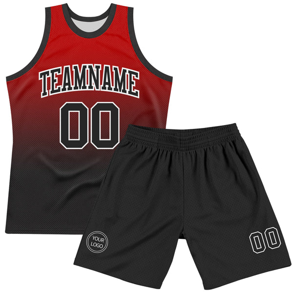 Custom Red Black-White Fade Fashion Round Neck Sublimation Basketball Set Jersey alternate