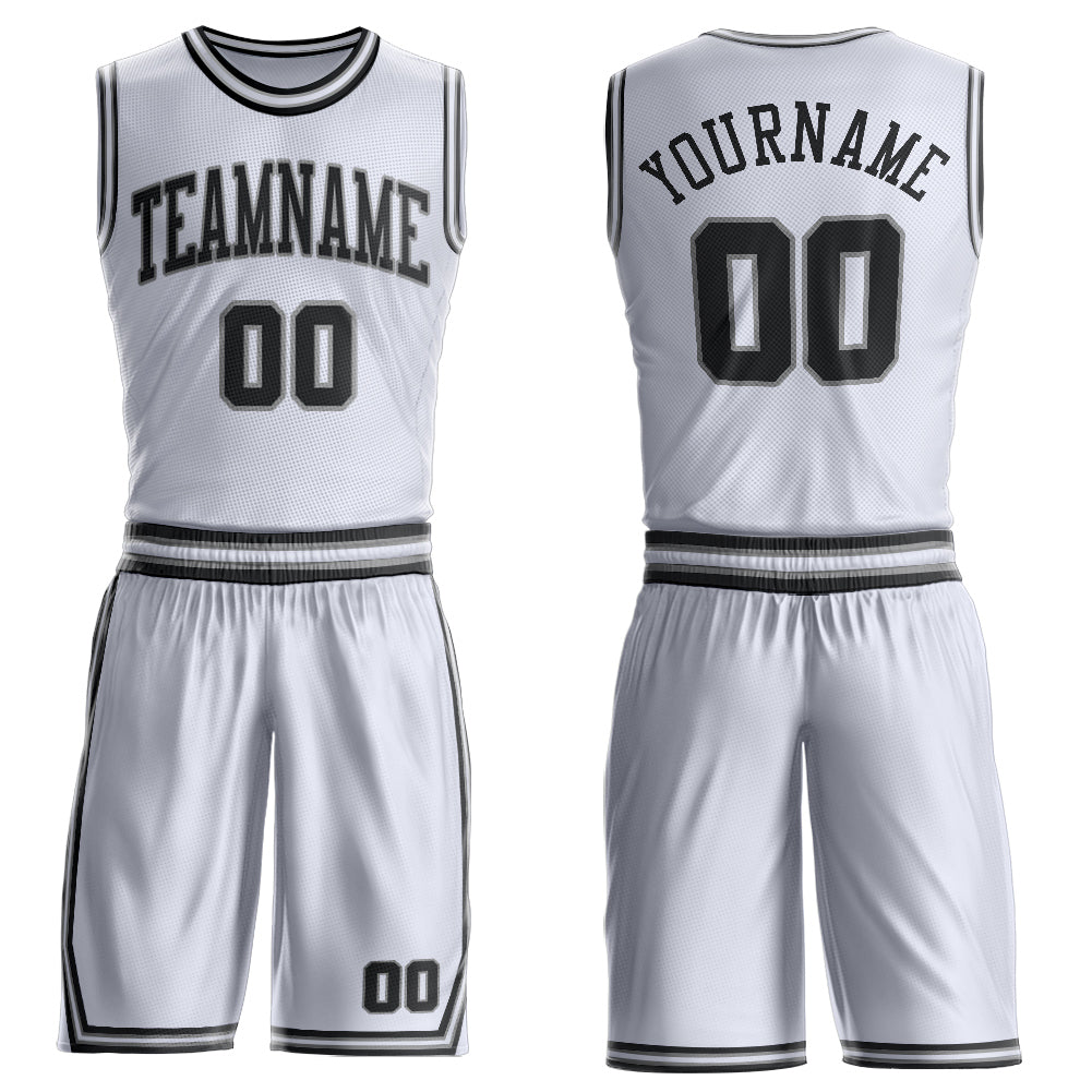 Custom White Black-Gray Round Neck Basketball Uniform Jersey