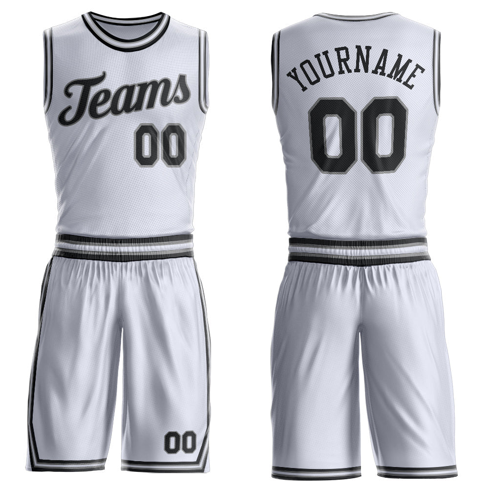 Custom White Black-Gray Round Neck Basketball Uniform Jersey