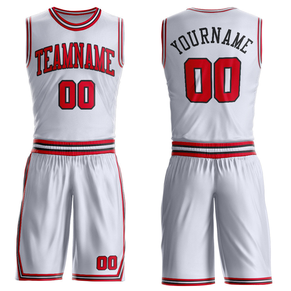 Custom White Red-Black Round Neck Basketball Uniform Jersey