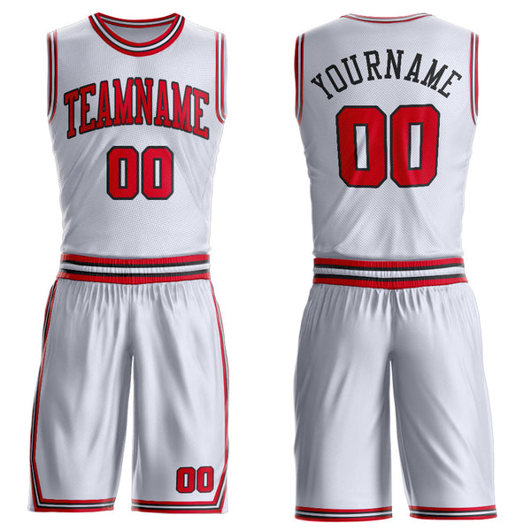 Custom White Red-Black Round Neck Basketball Uniform Jersey