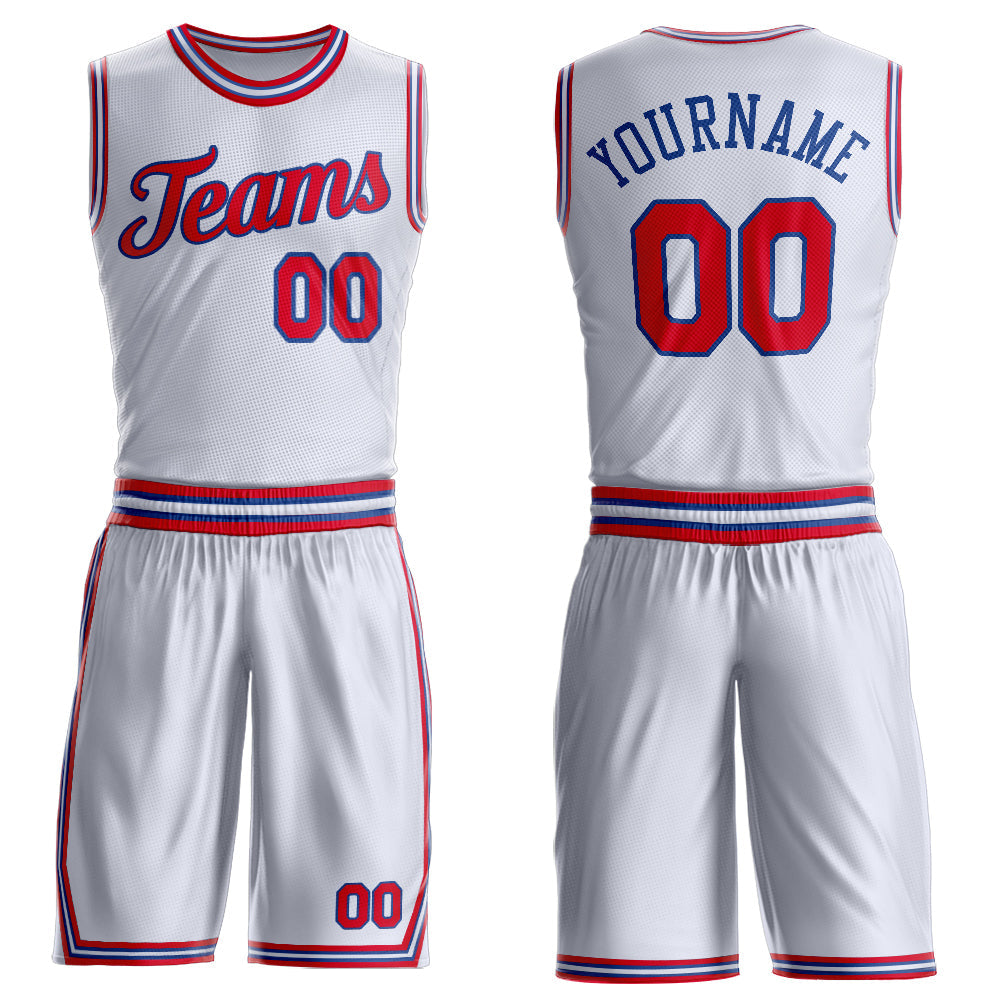 Custom White Red-Royal Round Neck Basketball Uniform Jersey