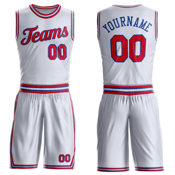 Custom White Red-Royal Round Neck Basketball Uniform Jersey