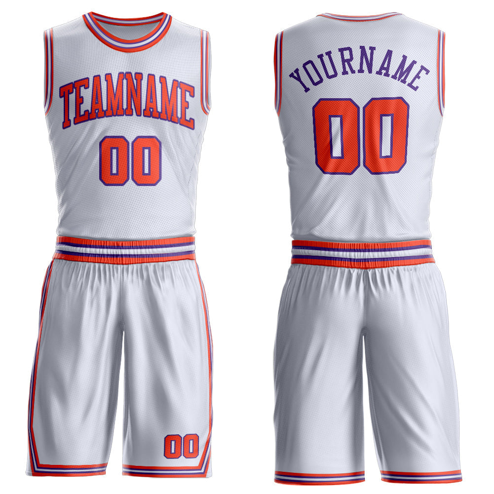 Custom White Orange-Purple Round Neck Basketball Uniform Jersey