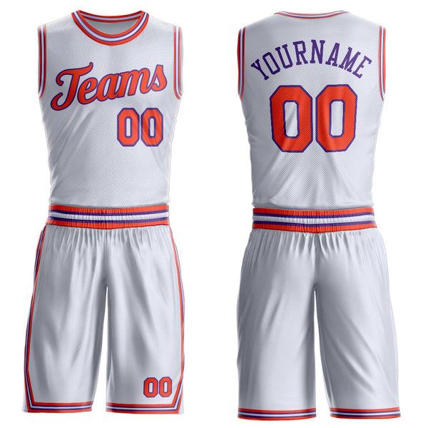 Custom White Orange-Purple Round Neck Basketball Uniform Jersey