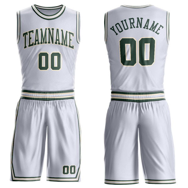 Custom White Green-Cream Round Neck Basketball Uniform Jersey