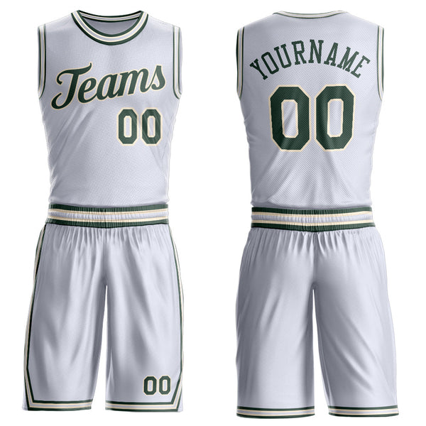 Custom White Green-Cream Round Neck Basketball Uniform Jersey