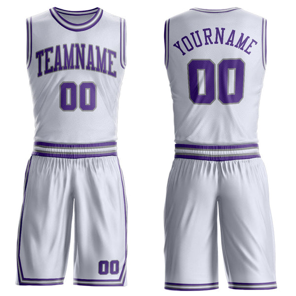 Custom White Purple-Gray Round Neck Basketball Uniform Jersey