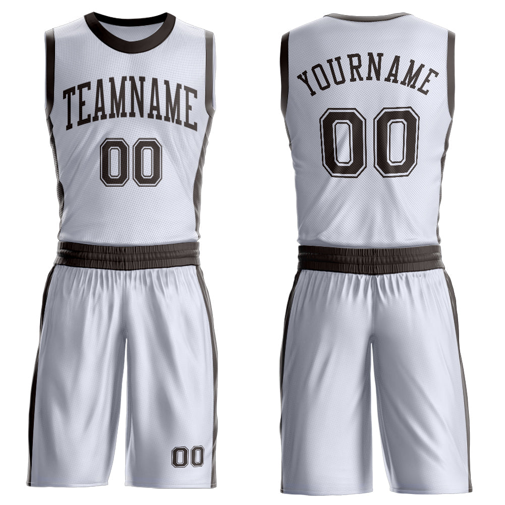 Custom White Brown Round Neck Basketball Uniform Jersey