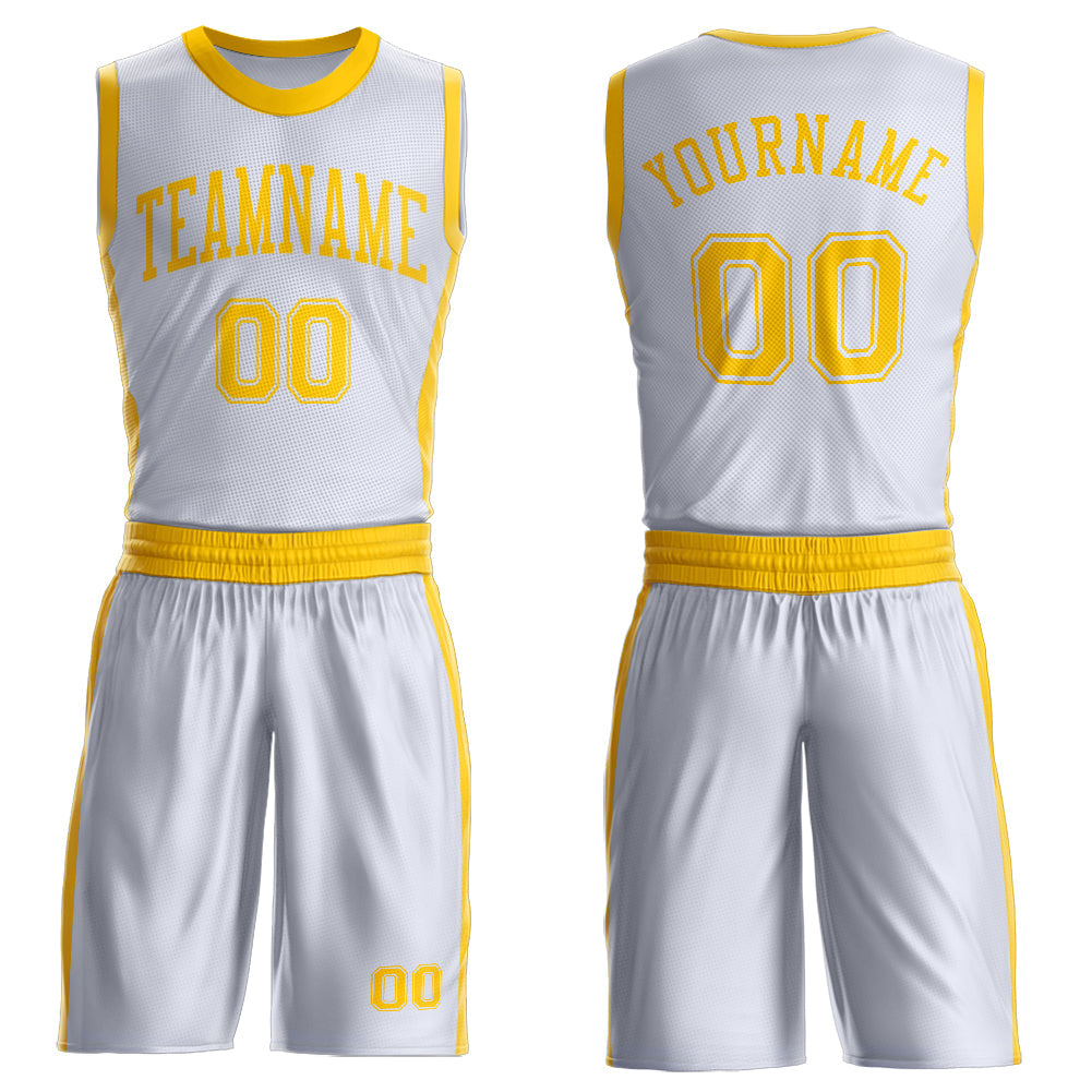 Custom White Gold Round Neck Basketball Uniform Jersey